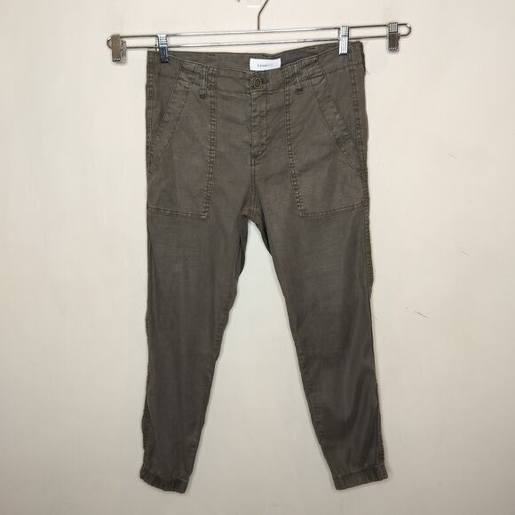 Level 99 Linen Blend Jogger Pants Green Tapered Ankle - Picture 2 of 10